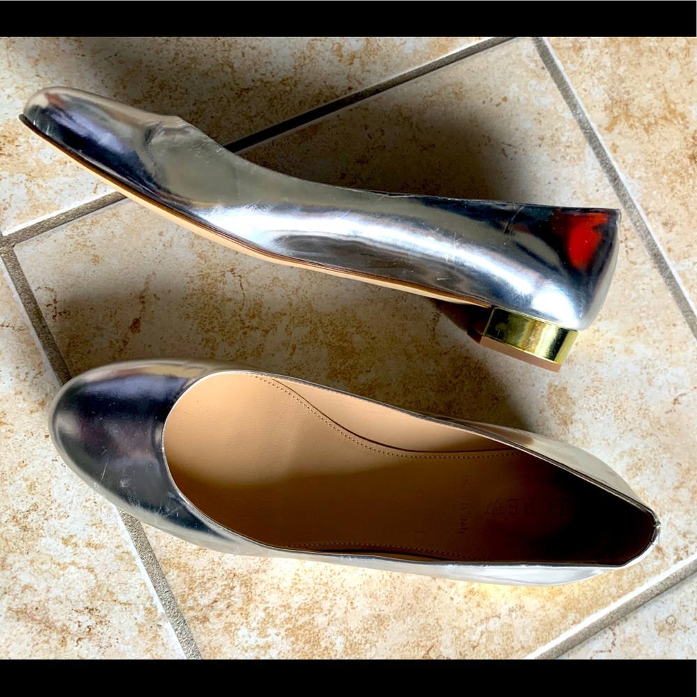 Metallic Silver Women's Ballet Flats with Gold Accent Heel